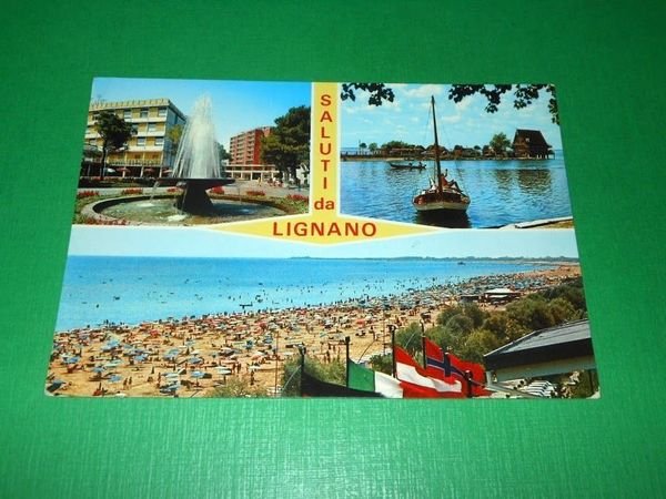 Cartolina Saluti da Lignano - Vedute diverse 1970