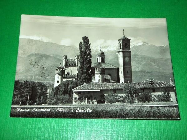 Cartolina Favria Canavese - Chiesa e Castello 1959