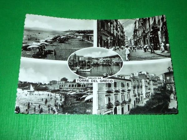 Cartolina Saluti da Torre del Greco - Vedute diverse 1957
