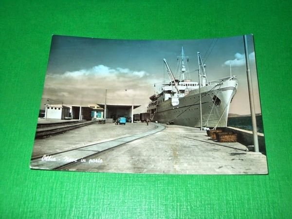Cartolina Olbia - Nave in porto 1956