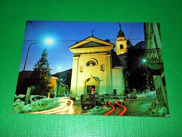 Cartolina Bardonecchia - Chiesa S. Ippolito ( notturno ) 1980