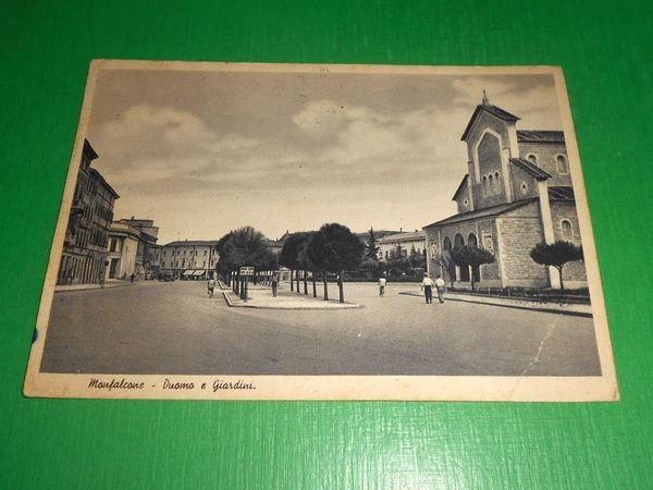 Cartolina Montefalcone - Duomo e Giardini 1948