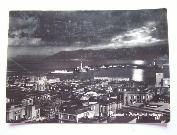 Cartolina Messina - Panorama notturno 1960