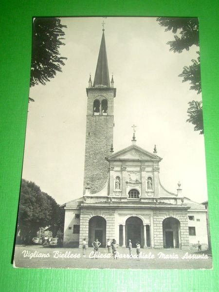 Cartolina Vigliano Biellese - Chiesa Parrocchiale Maria Assunta 1950 | Immagine principale
