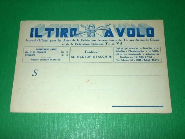 Cartolina Federazione Italiana di Tiro a Volo - Roma 1930 …