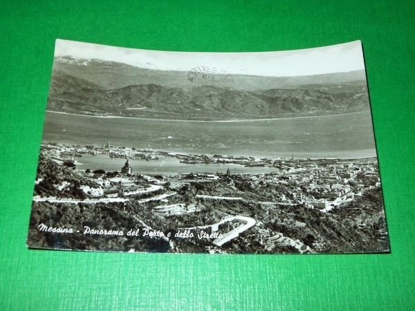 Cartolina Messina - Panorama del Porto e dello Stretto 1963