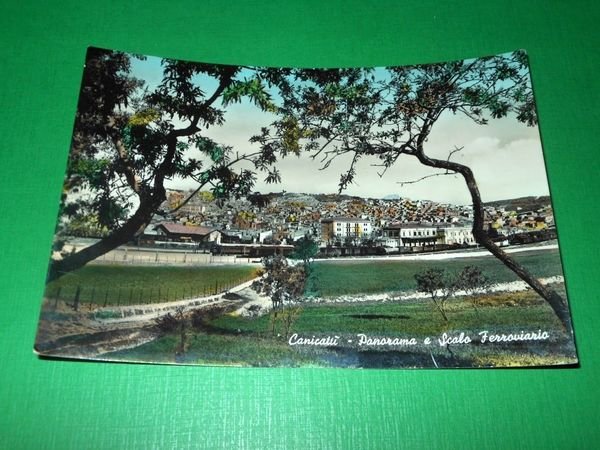 Cartolina Canicattì - Panorama e Scalo Ferroviario 1959