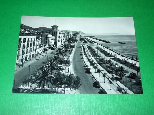 Cartolina Salerno - Via Roma e Lungomare 1957