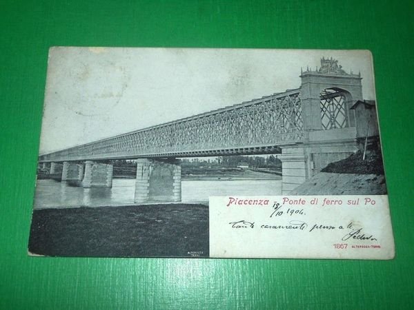 Cartolina Piacenza - Ponte di ferro sul Po 1904