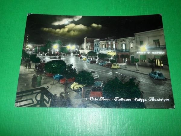 Cartolina Orta Nova - Notturno - Piazza Municipio 1965 ca