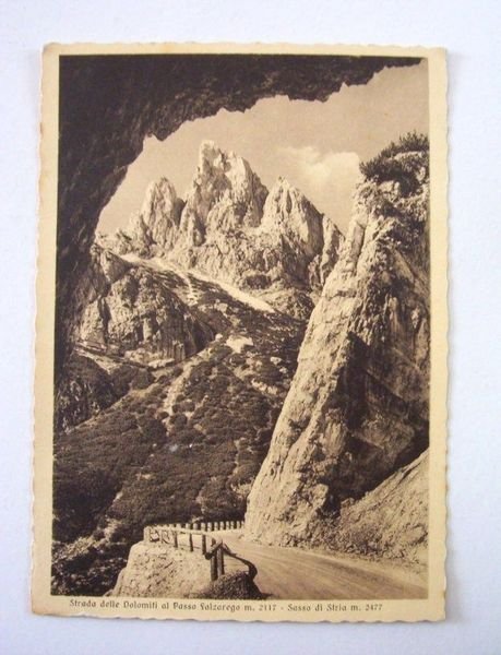 Cartolina Strada Passo Falzarego - Sasso di Stria 1942