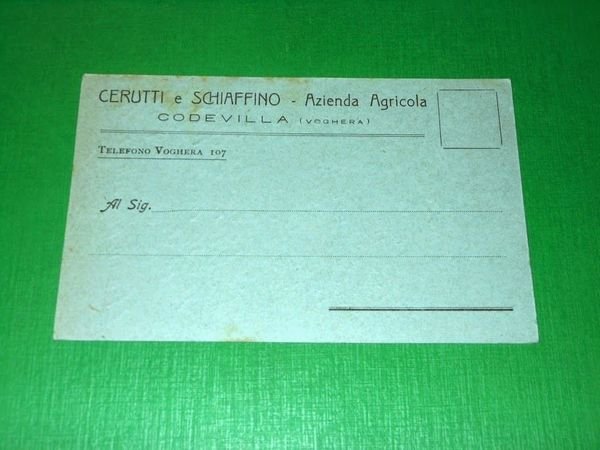 Cartolina Pubblicità Azienda Agricola Cerutti e Schiaffino - Codevilla 1921