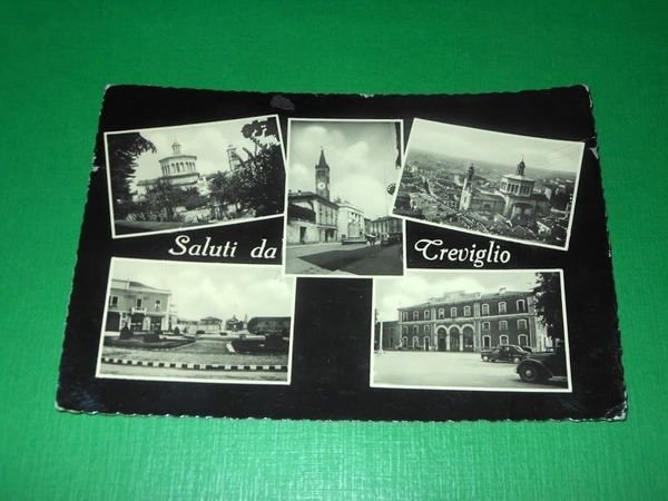 Cartolina Saluti da Treviglio - Vedute diverse 1955