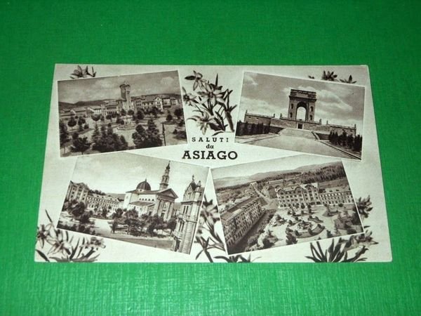 Cartolina Saluti da Asiago - Vedute diverse 1952