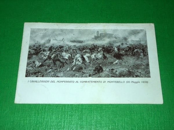 Cartolina Militaria Cavalleggieri del Monferrato al Combattimento di Montebello.