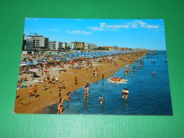 Cartolina Rivazzurra di Rimini - Alberghi e Spiaggia 1974