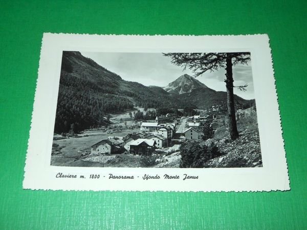 Cartolina Claviere - Panorama - Sfondo Monte Janus 1952