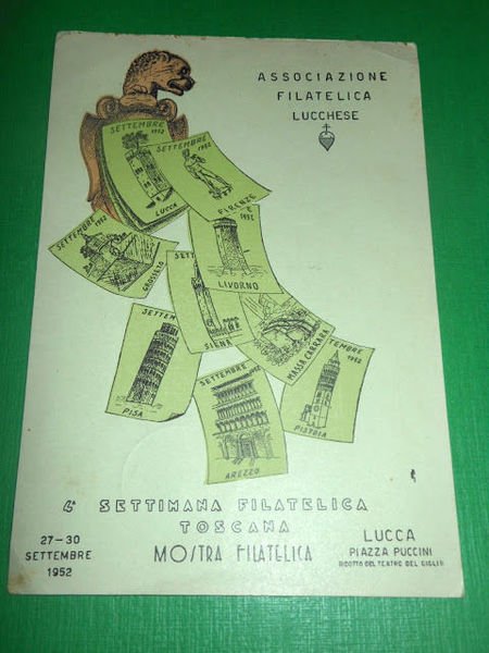 Cartolina Lucca - Associazione Filatelica Lucchese - Mostra Filatelica 1952