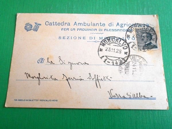 Cartolina Cattedra Ambulante di Agricoltura Alessandria - Sez. Moncalvo 1928