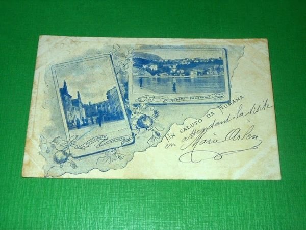 Cartolina Saluti da Numana - Panorama e Via Municipale 1900