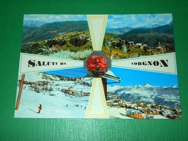 Cartolina Saluti da Torgnon - Vedute diverse 1970