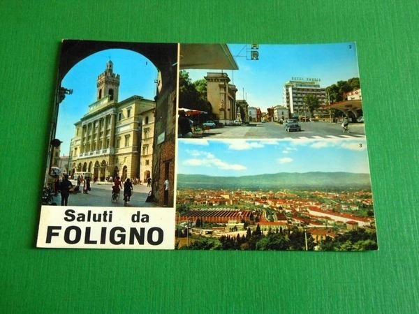 Cartolina Saluti da Foligno - Vedute diverse 1966