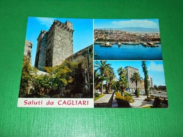 Cartolina Saluti da Cagliari - Vedute diverse 1970 ca