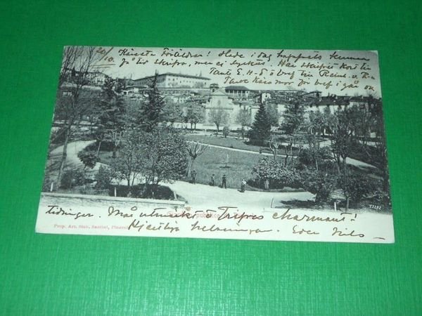 Cartolina Pinerolo - Giardino pubblico 1904