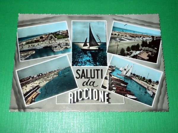 Cartolina Saluti da Riccione - Vedute diverse 1957