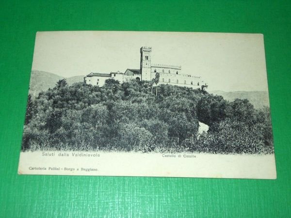 Cartolina Saluti dalla Valdinievole - Castello di Cozzile 1910 ca