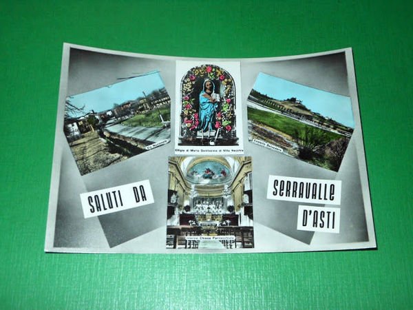 Cartolina Saluti da Serravalle d'Asti - Vedute diverse 1955 ca