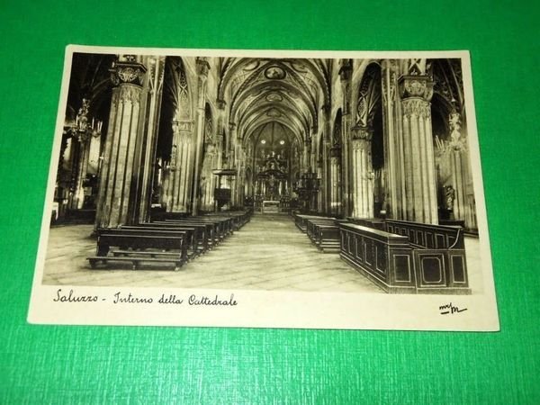 Cartolina Saluzzo - Interno della Cattedrale 1934