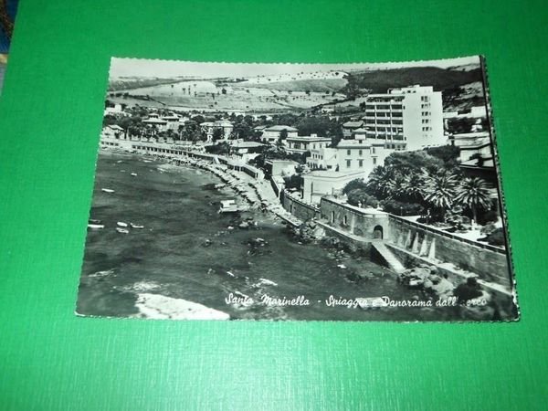 Cartolina Santa Marinella - Spiaggia e Panorama dall' aereo 1955
