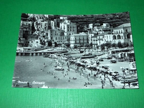 Cartolina Minori - Spiaggia e panorama parziale 1963