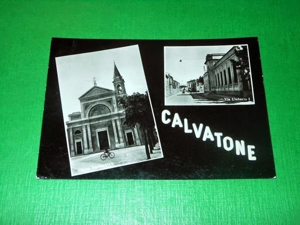 Cartolina Calvatone - Chiesa Parrocchiale e Via Umberto I 1962