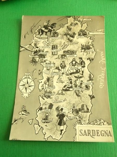 Cartolina Cartina della Sardegna con Costumi popolari 1965