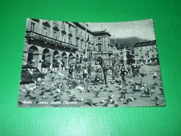 Cartolina Aosta - Piazza Emilio Chanoux 1956