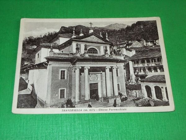 Cartolina Traversella - Chiesa Parrocchiale 1945 ca
