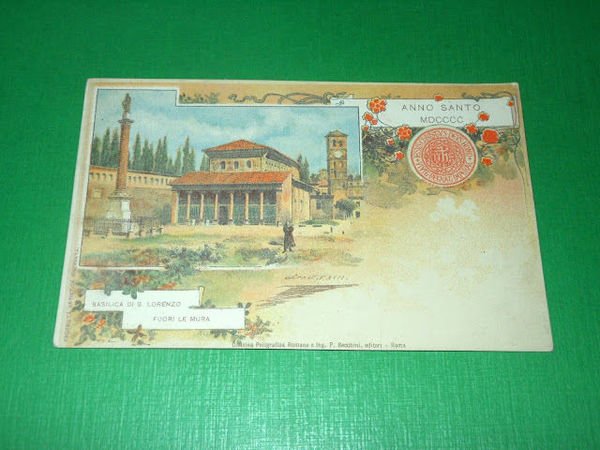 Cartolina Roma Anno Santo 1900 - Basilica di S. Lorenzo.