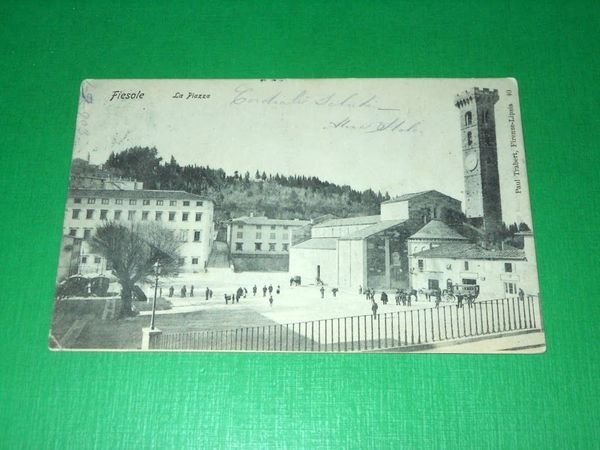 Cartolina Fiesole - La Piazza 1905 ca