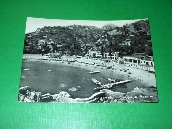Cartolina Taormina - Spiaggia di Mazzarò 1959