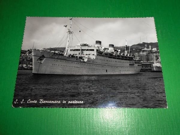 Cartolina Navigazione Navi - S. S. Conte Biancamano in partenza …