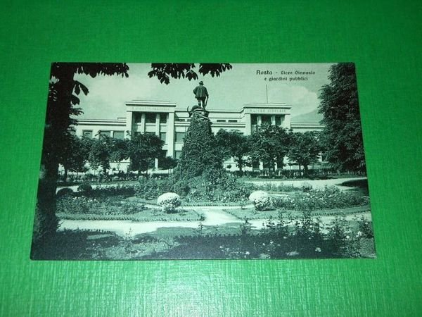 Cartolina Aosta - Liceo Ginnasio e giardini pubblici 1925 ca..