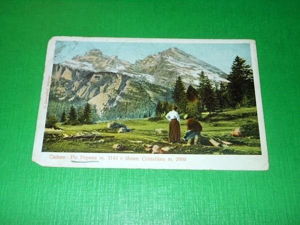 Cartolina Cadore - Piz Popena e Monte Cristallino 1907.