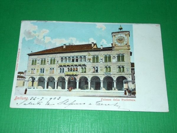 Cartolina Belluno - Palazzo della Prefettura 1903