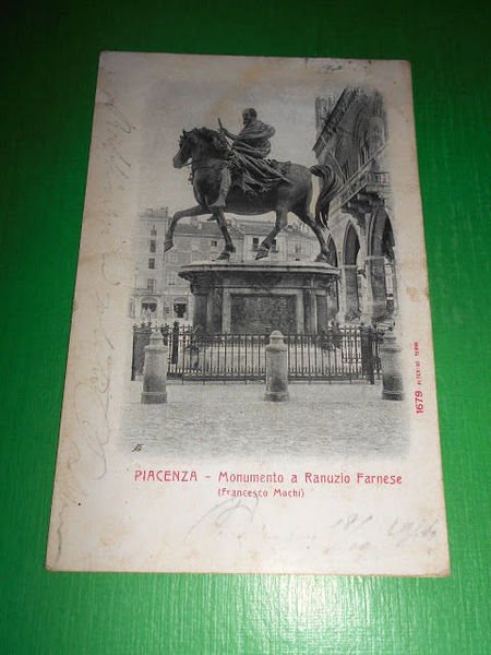 Cartolina Piacenza - Monumento a Ranuzio Farnese 1904