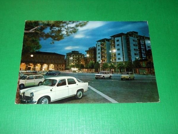 Cartolina Civitanova Marche - Piazza di notte 1971.
