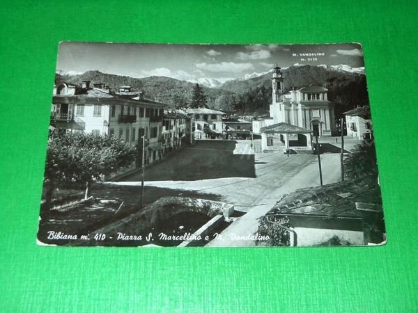 Cartolina Bibiana - Piazza S. Marcellino e M. Vandalino 1952.