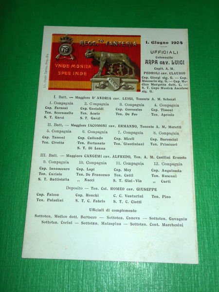 Cartolina Militaria 79° Reggimento Fanteria Ufficiali 1904. Cartolina