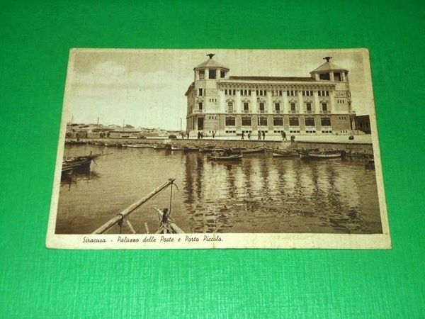 Cartolina Siracusa - Palazzo delle Poste e Porto Piccolo 1937.